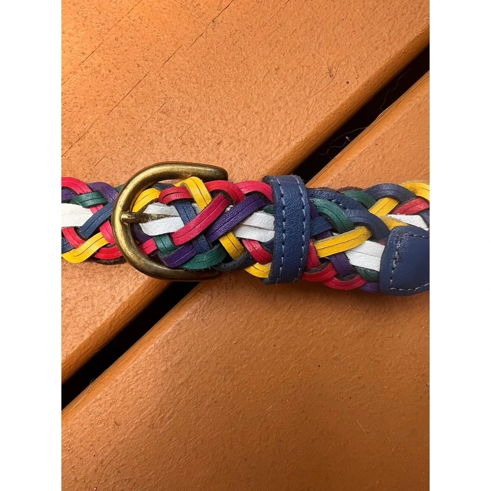 Capezio Vintage Multi Color Braided Leather Belt Woven Argentina Brass Buckle SM